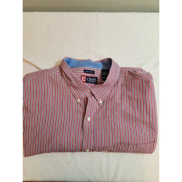 Chaps Shirt Mens 4XB 4XL Big Red Striped Long Sleeve Academia Preppy Business - Picture 1 of 10
